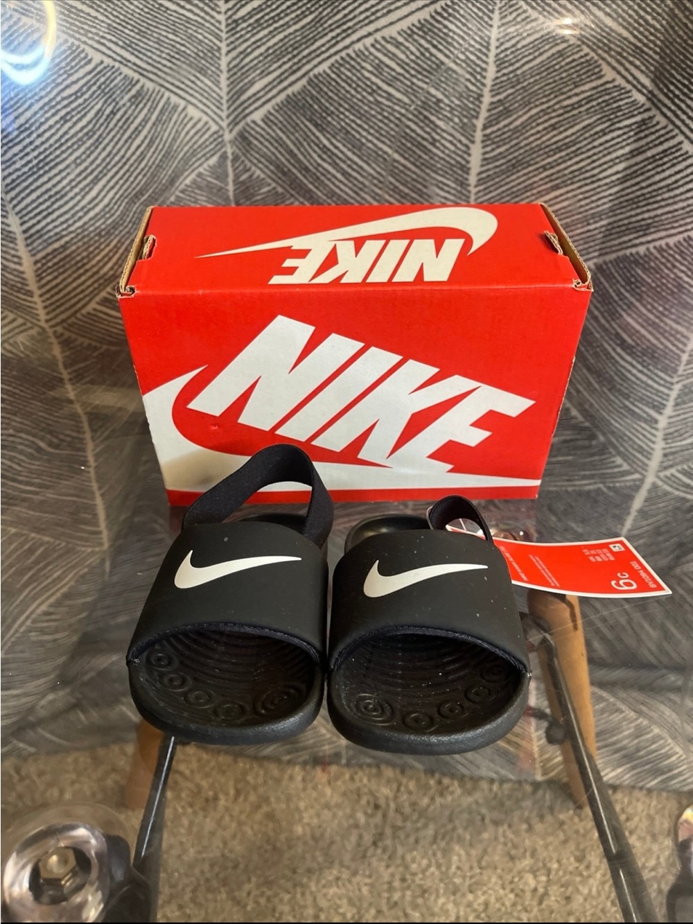 Nike Kids Black Slide Sandals with White Swoosh